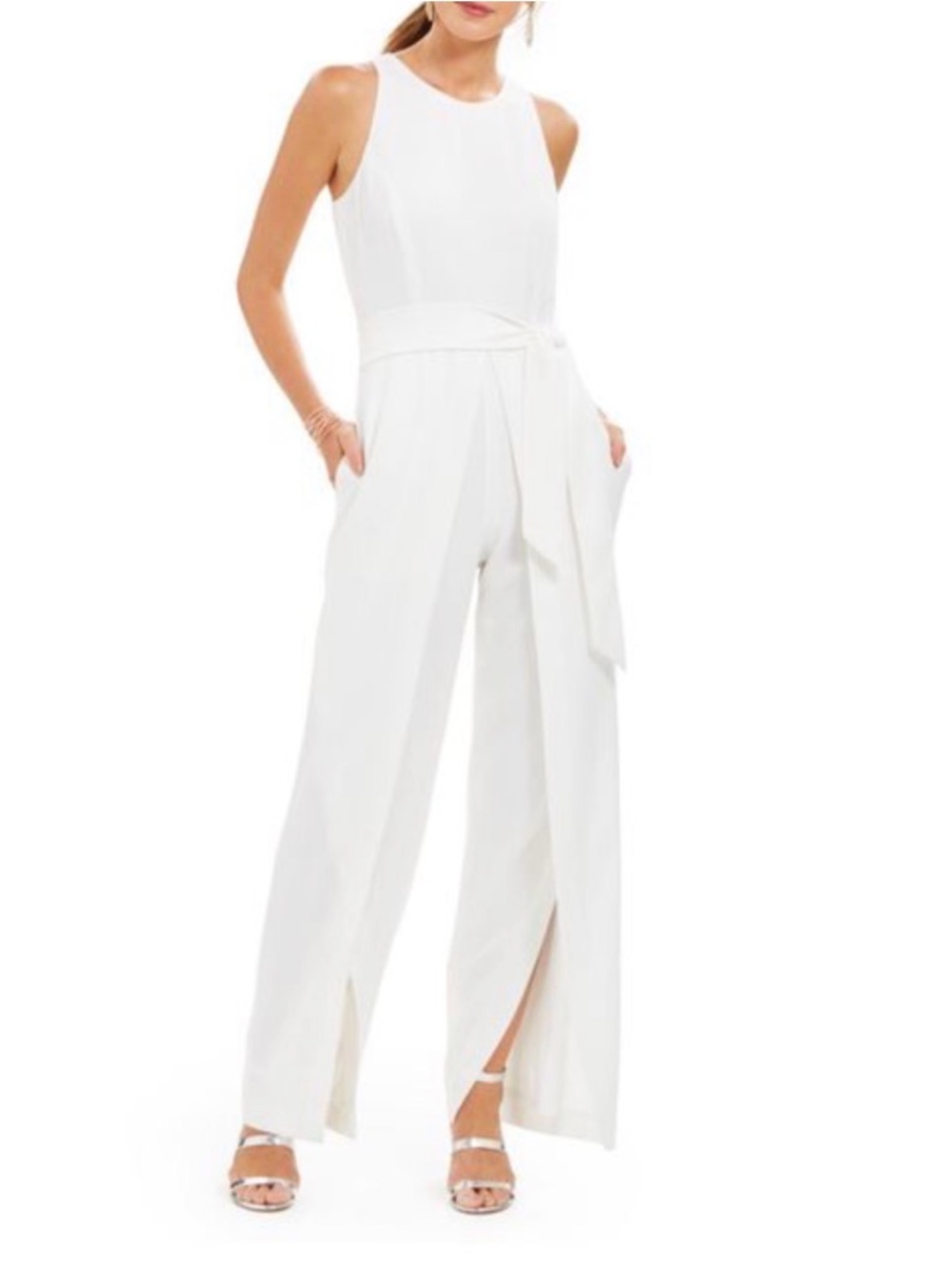 NWOT Cato White Flyaway Wide-Leg Sleeveless Belted Jumpsuit Plus Size 14W